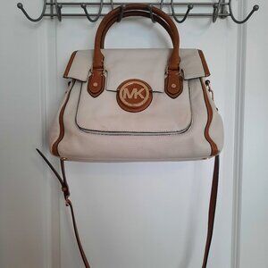 Michael Kors Margo White Pebble Leather Logo Top Handle Satchel Bag